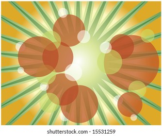 abstract summer background, dots and rays, green and orange