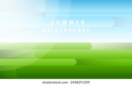 Abstract summer background. Field and sky. Blue and green horizontal stripes with gradient. Vector background for your text, banner, advertising, card, cover. 