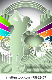 Abstract summer background with golf player silhouette