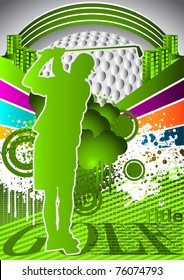 Abstract summer background with golf player silhouette