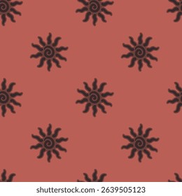 Abstract summer background with hand drawn sun sign. Vintage vector seamless pattern. Retro repeat ornament wallpaper. Nostalgic colored fashion allover print