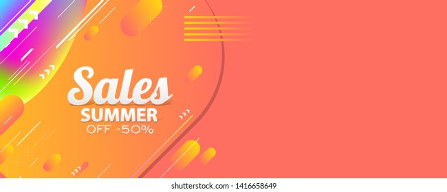 Abstract summer background on living coral color and new art white lines. Banner 3d sale and text