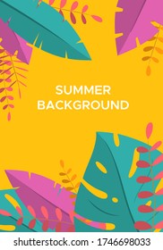 Abstrakter Sommer Hintergrund mit Palmenblättern und Platz für Text. Template für Social Media Geschichten Design, Banner, Grußkarte, Poster und Werbung. Vektor-Abbildung