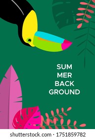 Abstract summer background with palm leaves and space for text. Template for social media stories design, banner, greeting card, poster and advertising. Vector illustration
