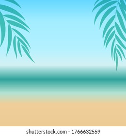 Abstract Summer  Background with Palm Leaves, Beach and Seaside. Vector Illustration EPS10
