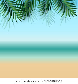 Abstract Summer  Background with Palm Leaves, Beach and Seaside. Vector Illustration EPS10