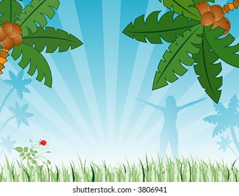 Abstract summer background with palm tree, vector illustration