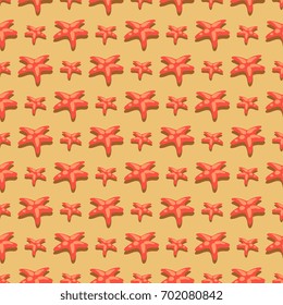 Abstract summer background with red starfish - seastar seamless pattern. Vector illustration