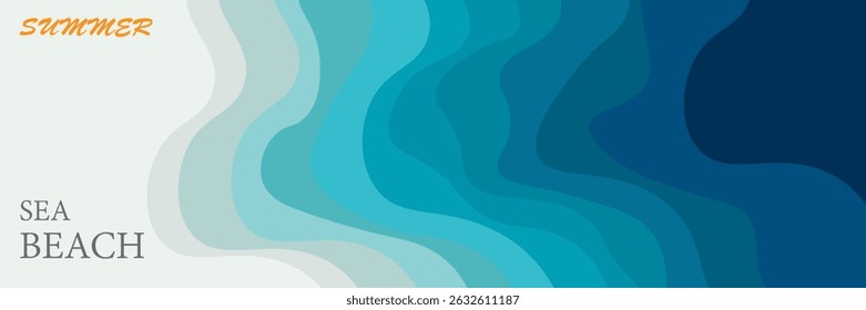 Abstract summer background with sea beach top view art illustration. Tropical beach landscape with beautiful, calm and relaxing seaside beach on a sunny day. vector