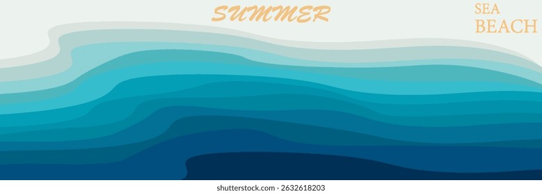 Abstract summer background with sea beach top view art illustration. Tropical beach landscape with beautiful, calm and relaxing seaside beach on a sunny day. vector