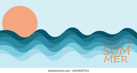 Abstract summer background with sea beach top view art illustration. Tropical beach landscape with beautiful, calm and relaxing seaside beach on a sunny day.