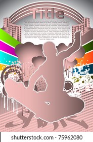 Abstract summer background with skateboarder silhouette