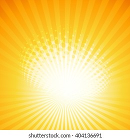 abstract summer background with sun rays and halftone effect