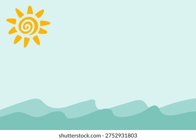 Abstract summer background with sun and waves sea. Simple vector illustration with copyspace