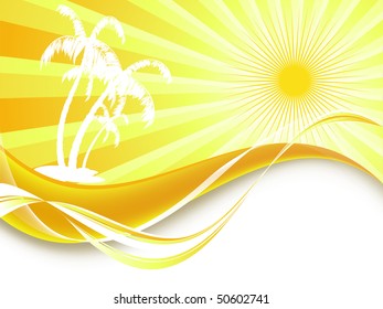 abstract summer background with sunbeams and palm