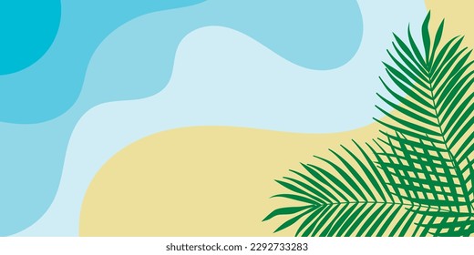 Abstract summer Background. Top view beach and Palm leaves. Summer Holiday concept