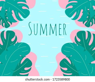 Abstract summer background with tropical leaves. Vector illustration