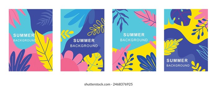 Abstract summer background with tropical palm leaves. Summer sale, social media promotional content. Collection of abstract background designs.