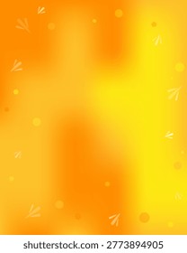 Abstract summer background with vibrant yellow and warm orange gradient mesh. Vertical template decorated with soft falling leaves and bokeh circles, copy spase. Bright cheerful design for seasonal sale banners, organic cosmetics packaging, social media stories, and nature themed posters