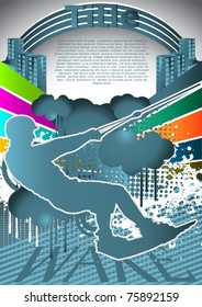 Abstract summer background with wakeboarder player silhouette