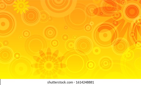 abstract summer background with yellow and orange circles and flowers