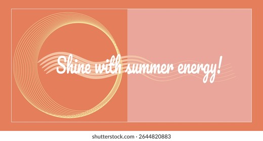 Abstract summer banner design in coral and light orange tones with curved lines forming a sun and the text "Shine with summer energy!".