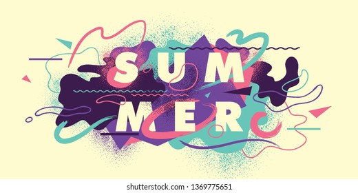 Abstract summer banner design made of fluid shapes and typography. Vector illustration.