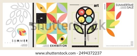 Abstract summer banners and posters collection with floral and geometric design elements. Seasonal exhibition covers and flyers. Vector illustration.