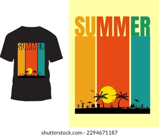 Resumen de la plantilla de camiseta de playa de verano con diseño vectorial