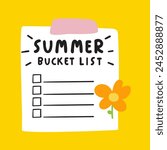 Abstract summer bucket list. Flat design. Illustration on yellow background.