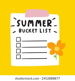 Abstract summer bucket list. Flat design. Illustration on yellow background.