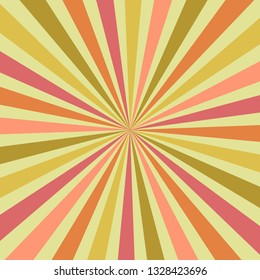 Abstract summer burst sunburst rays in shades yellow, red and orange from center, pop art retro style vector eps10 background