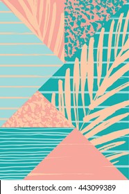 Abstract summer composition with hand drawn vintage texture and geometric elements. Vector template for poster, cover, card design and other users.