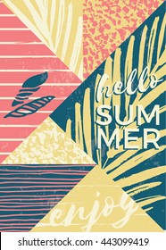 Abstract summer composition with hand drawn vintage texture and geometric elements. Vector template for poster, cover, card design and other users.