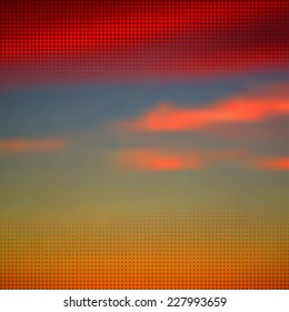 Abstract summer dawn background with halftone overlay