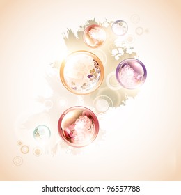 Abstract summer decoration with different flowers in round shapes