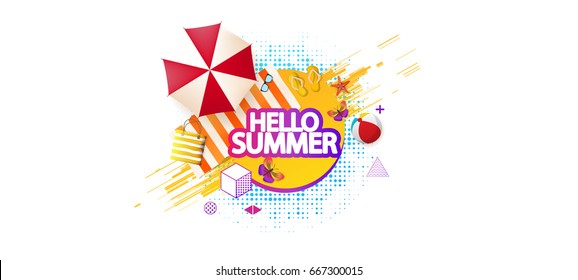 Abstract Summer Decorative Greeting Background Vector Illustration on White.