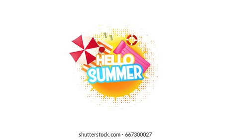 Abstract Summer Decorative Greeting Background Vector Illustration on White.
