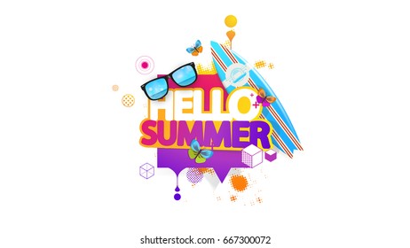 Abstract Summer Decorative Greeting Background Vector Illustration on White.