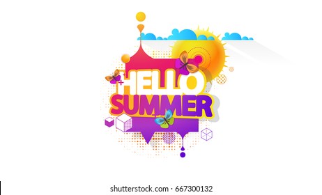 Abstract Summer Decorative Greeting Background Vector Illustration on White.