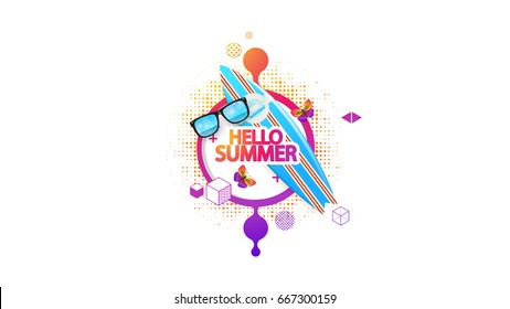Abstract Summer Decorative Greeting Background Vector Illustration on White.