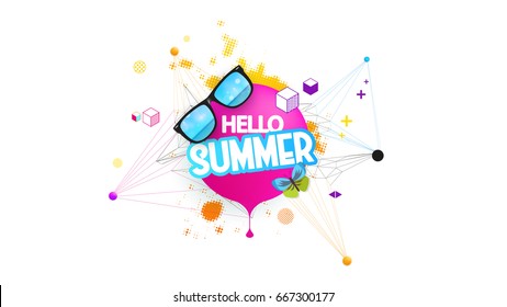 Abstract Summer Decorative Greeting Background Vector Illustration on White.