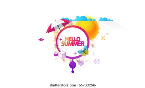 Abstract Summer Decorative Greeting Background Vector Illustration on White.