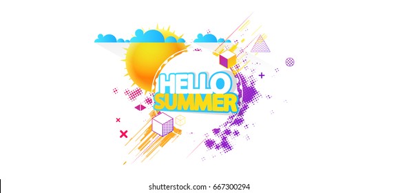 Abstract Summer Decorative Greeting Background Vector Illustration on White.