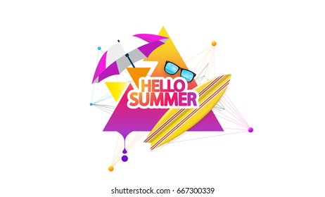 Abstract Summer Decorative Greeting Background Vector Illustration on White.