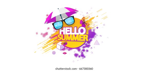 Abstract Summer Decorative Greeting Background Vector Illustration on White.