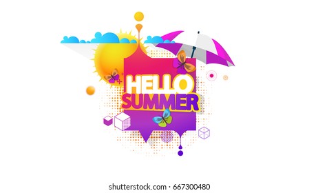 Abstract Summer Decorative Greeting Background Vector Illustration on White.