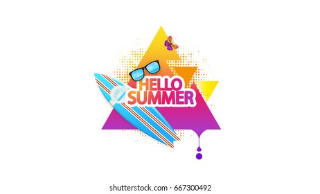 Abstract Summer Decorative Greeting Background Vector Illustration on White.