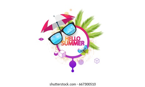 Abstract Summer Decorative Greeting Background Vector Illustration on White.