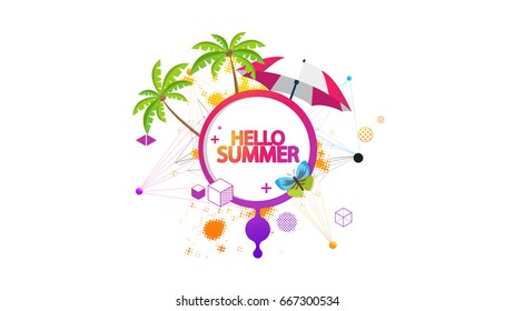 Abstract Summer Decorative Greeting Background Vector Illustration on White.